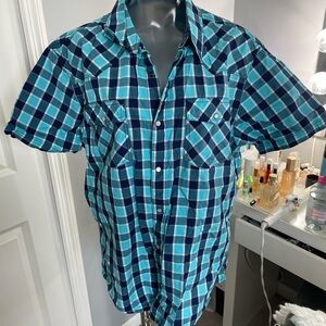 Urban Pipeline Blue and Green Plaid Casual Shirt